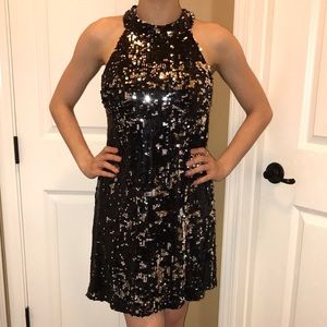 Full Sequin Black and Silver Cocktail Dress
